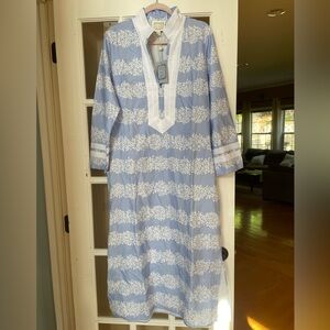 Sail to Sable Long Sleeve Caftan Dress-XL-Blue/ White Hydrangea Print-NWT